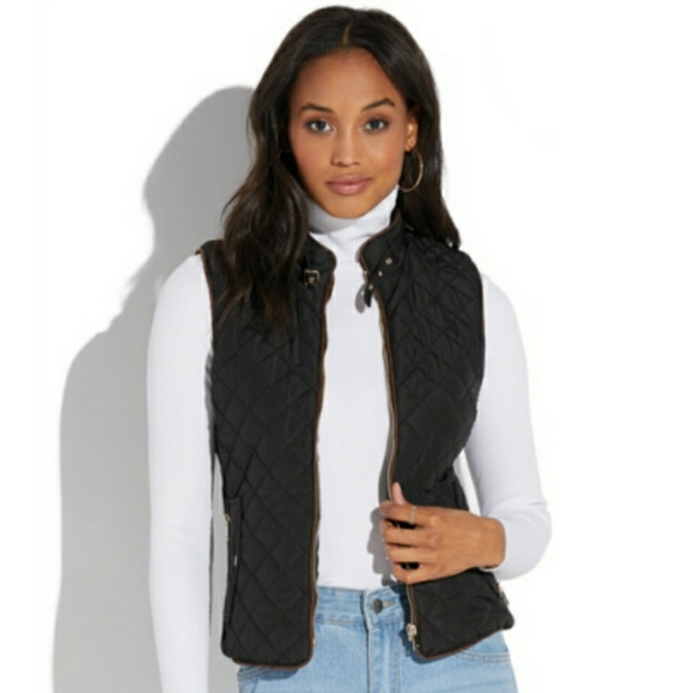 CHOCOLATE Black Quilted Vest with Gold Hardware - Size L